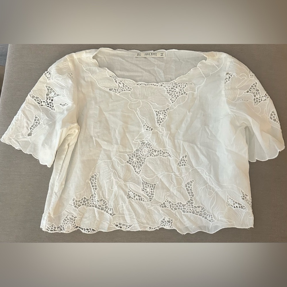 Zara Basic Collection White Crochet Lace Shirt – Size Small